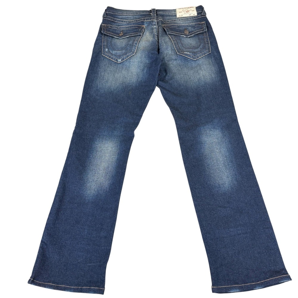 True Religion Ricky Relaxed Straight Jeans Mens 32 Blue Excellent Distressed